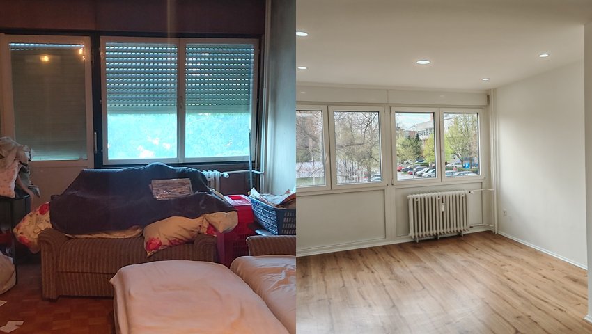 Adaptacija dnevnog boravka u Limenci u Utrinama – prije i poslije radova