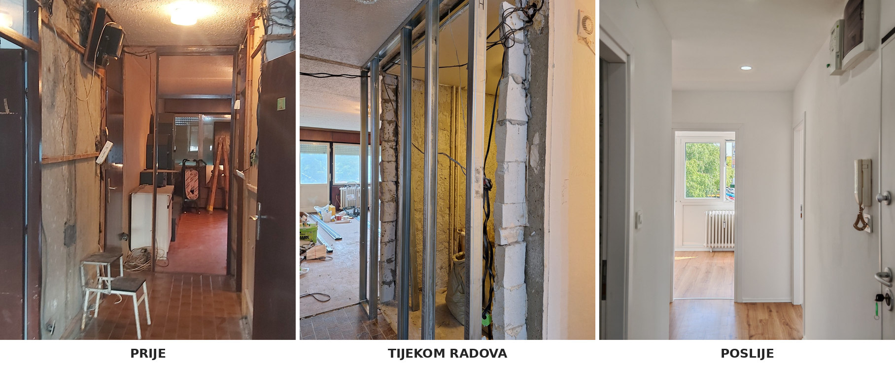 Adaptacija hodnika u Limenci u Utrinama – stanje prije radova, tijekom adaptacije i nakon završetka